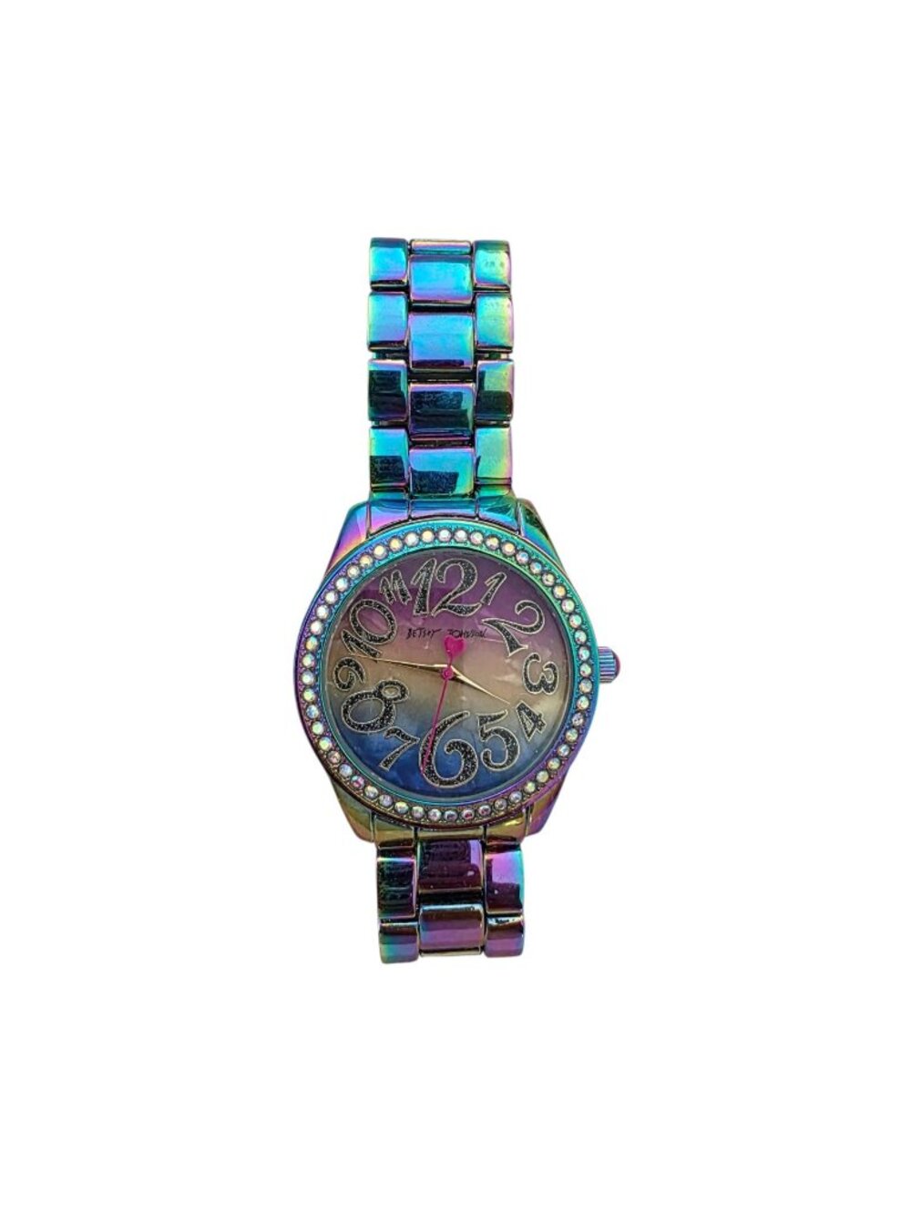 Betsey  Johnson Whimsical Rainbow Crystal Link Bracelet Watch